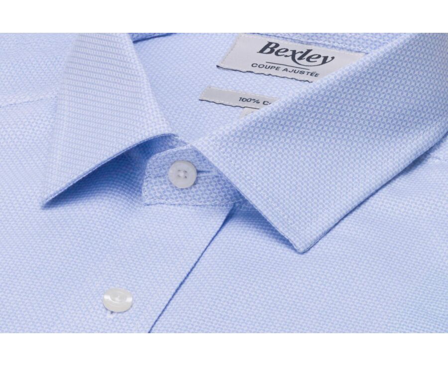 Chemise homme bleu clair à micro-motif en popeline - LOUVAIN