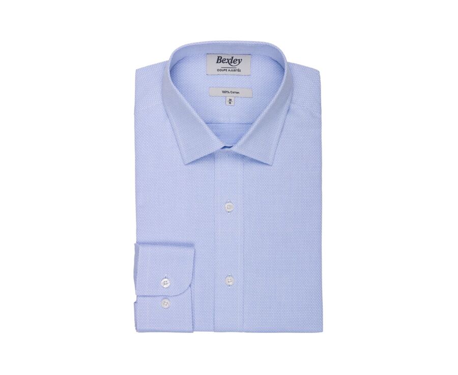 Chemise homme bleu clair à micro-motif en popeline - LOUVAIN