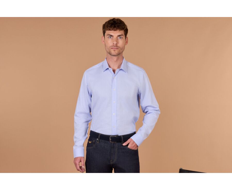 Chemise homme bleu clair à micro-motif en popeline - LOUVAIN