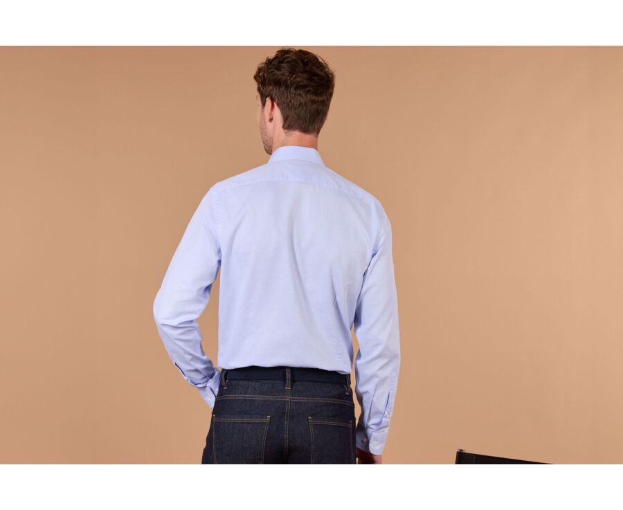 Chemise homme bleu clair à micro-motif en popeline - LOUVAIN