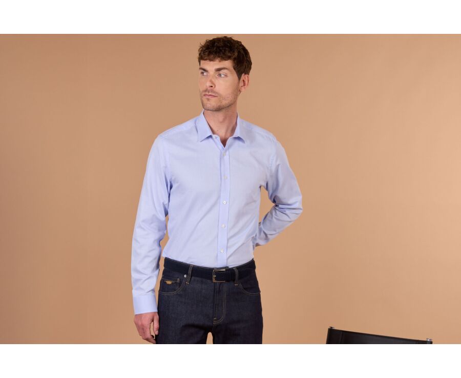 Chemise homme bleu clair à micro-motif en popeline - LOUVAIN