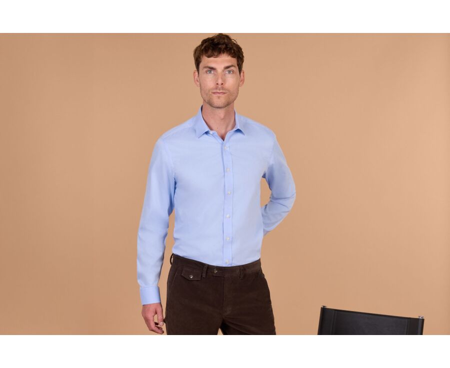 Chemise homme unie bleu ciel en popeline - JAUREL