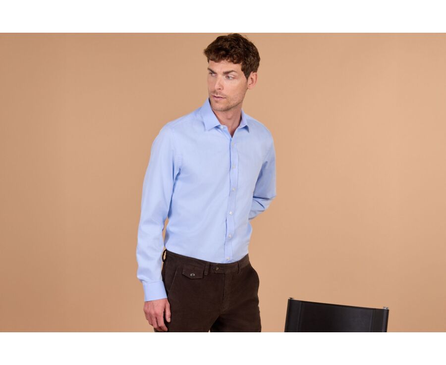 Chemise homme unie bleu ciel en popeline - JAUREL
