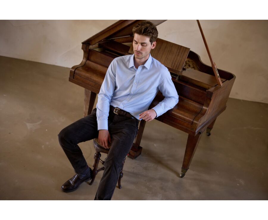 Chemise homme unie bleu ciel en popeline - JAUREL
