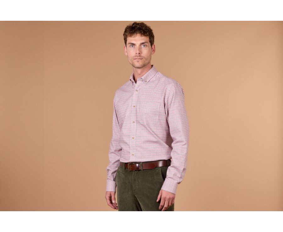 Chemise homme flanelle à carreaux écru et rouge - WILLON