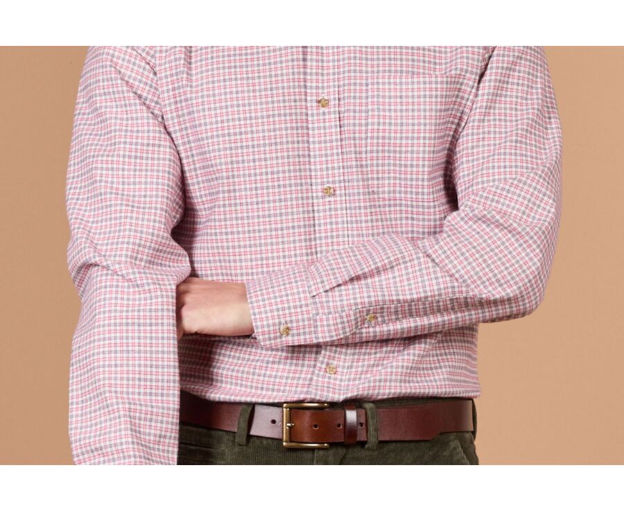 Chemise homme flanelle à carreaux écru et rouge - WILLON