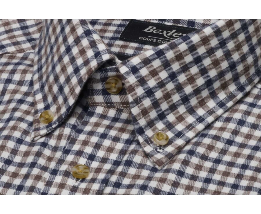 Chemise homme vichy bleu et marron en flanelle - JAIDEN