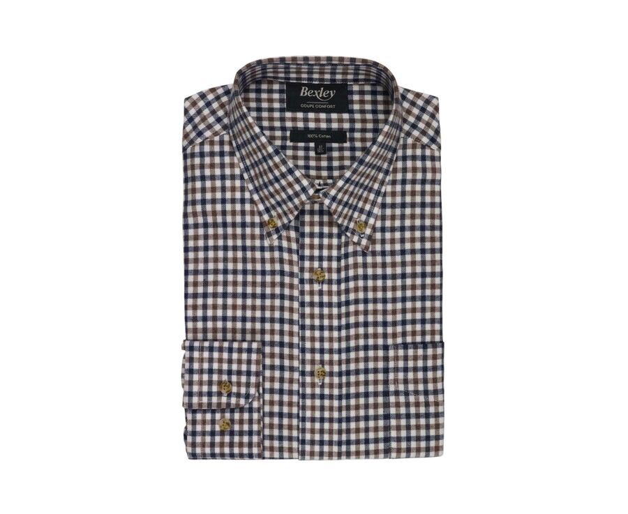Chemise homme vichy bleu et marron en flanelle - JAIDEN
