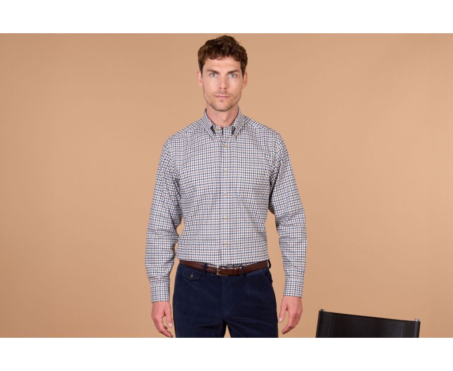 Chemise homme vichy bleu et marron en flanelle - JAIDEN