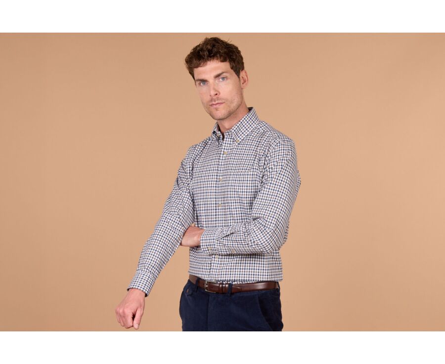 Chemise homme vichy bleu et marron en flanelle - JAIDEN