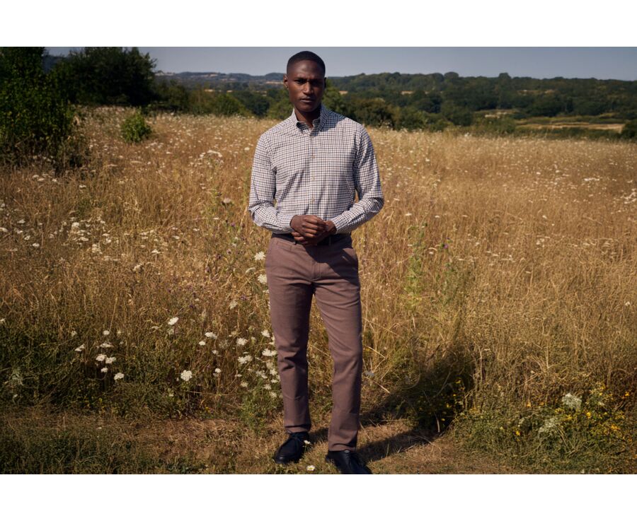 Chemise homme vichy bleu et marron en flanelle - JAIDEN