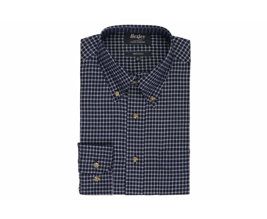 Chemise homme flanelle à carreaux navy et blancs - RODSAY