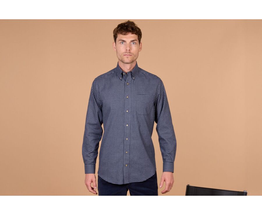 Chemise homme flanelle à carreaux navy et blancs - RODSAY