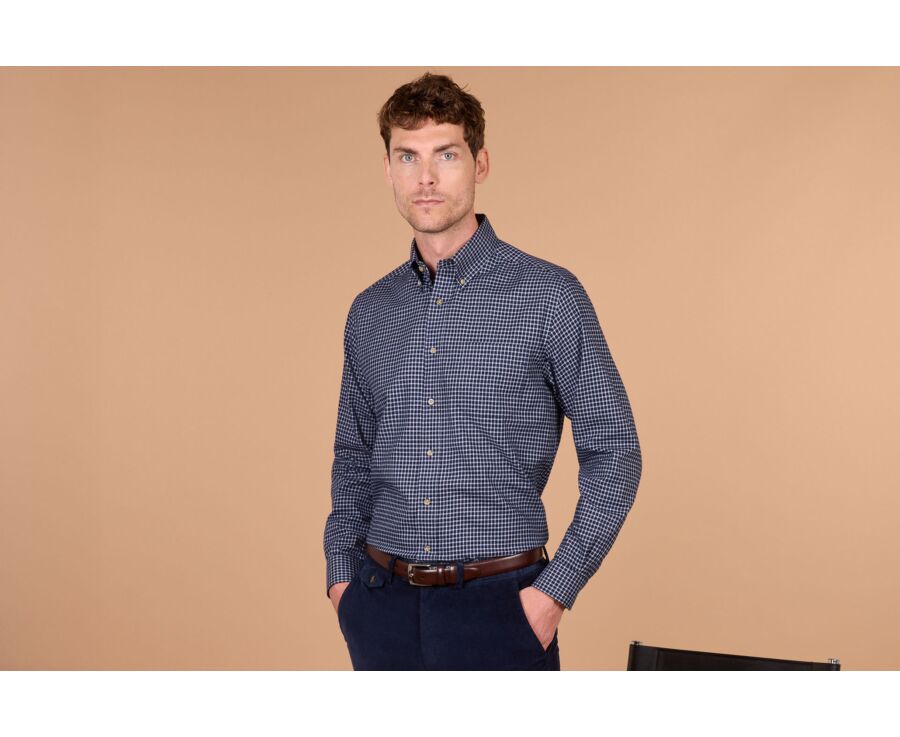 Chemise homme flanelle à carreaux navy et blancs - RODSAY