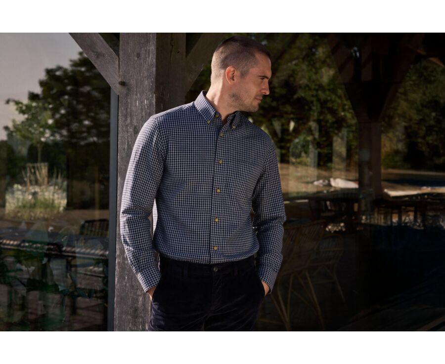 Chemise homme flanelle à carreaux navy et blancs - RODSAY