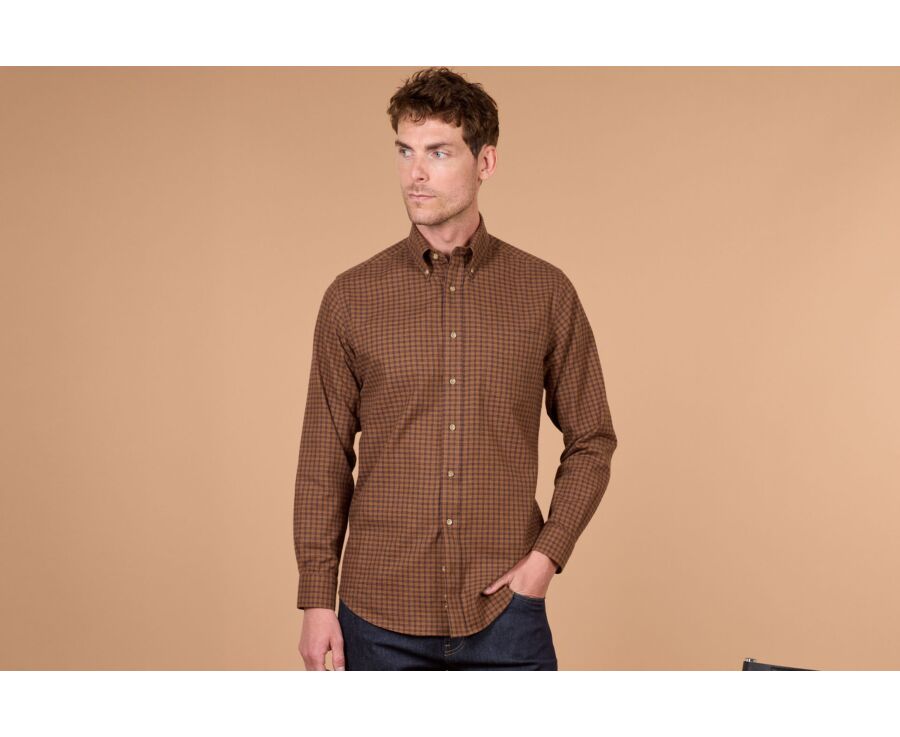 Chemise homme flanelle à carreaux chocolat et navy - COLTON