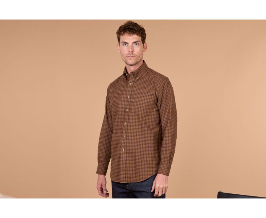 Chemise homme flanelle à carreaux chocolat et navy - COLTON