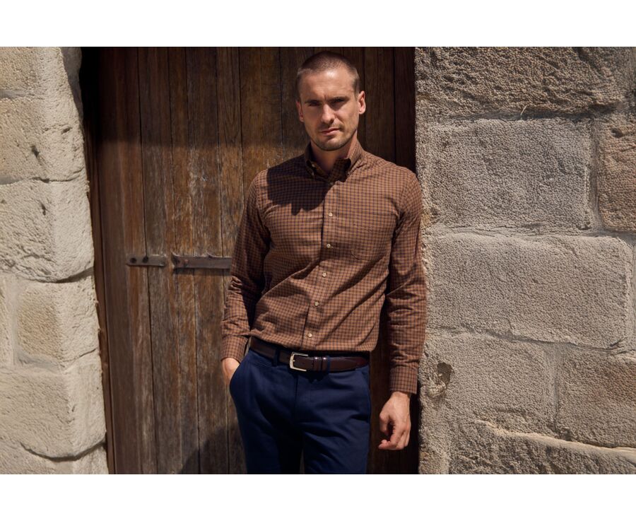 Chemise homme flanelle à carreaux chocolat et navy - COLTON