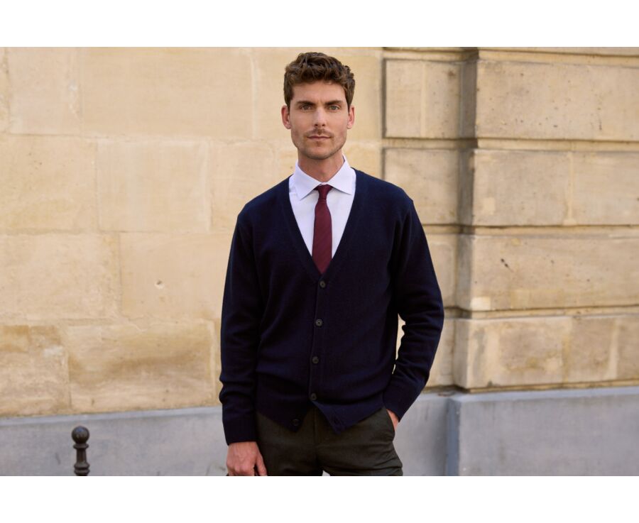 Cardigan homme boutonné marine en laine d'agneau - OWEN III