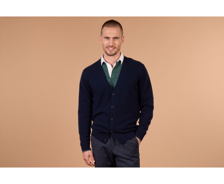 Cardigan homme boutonné marine en laine d'agneau - OWEN III