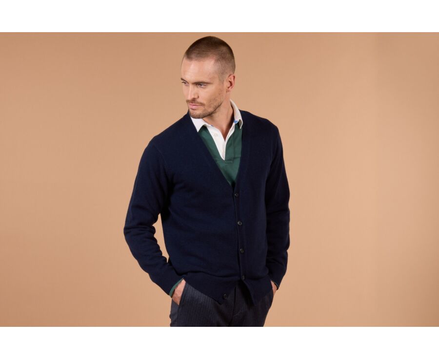 Cardigan homme boutonné marine en laine d'agneau - OWEN III