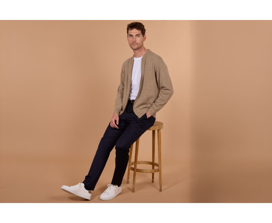 Gilet zippé homme taupe chiné clair en lambswool - BRENNICK