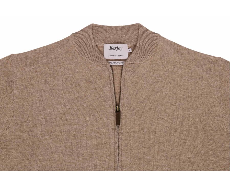 Gilet zippé homme taupe chiné clair en lambswool - BRENNICK