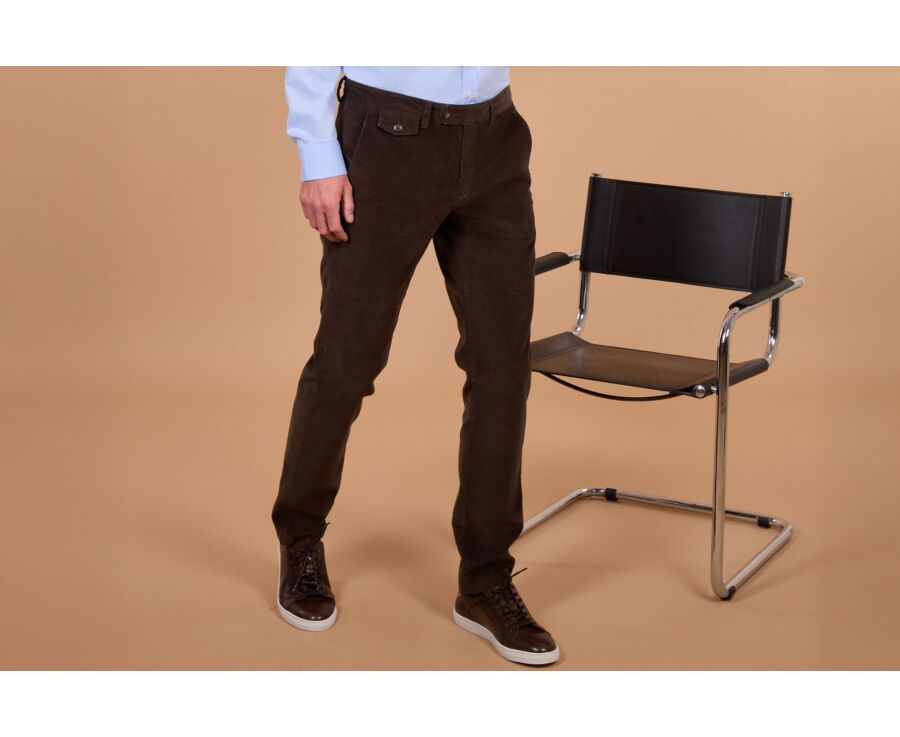 Pantalon chino homme chocolat foncé en velours milleraies - NOLAS