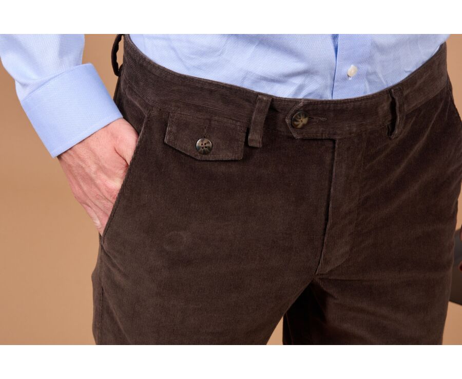 Pantalon chino homme chocolat foncé en velours milleraies - NOLAS