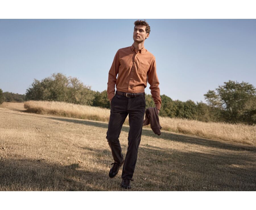 Pantalon chino homme chocolat foncé en velours milleraies - NOLAS