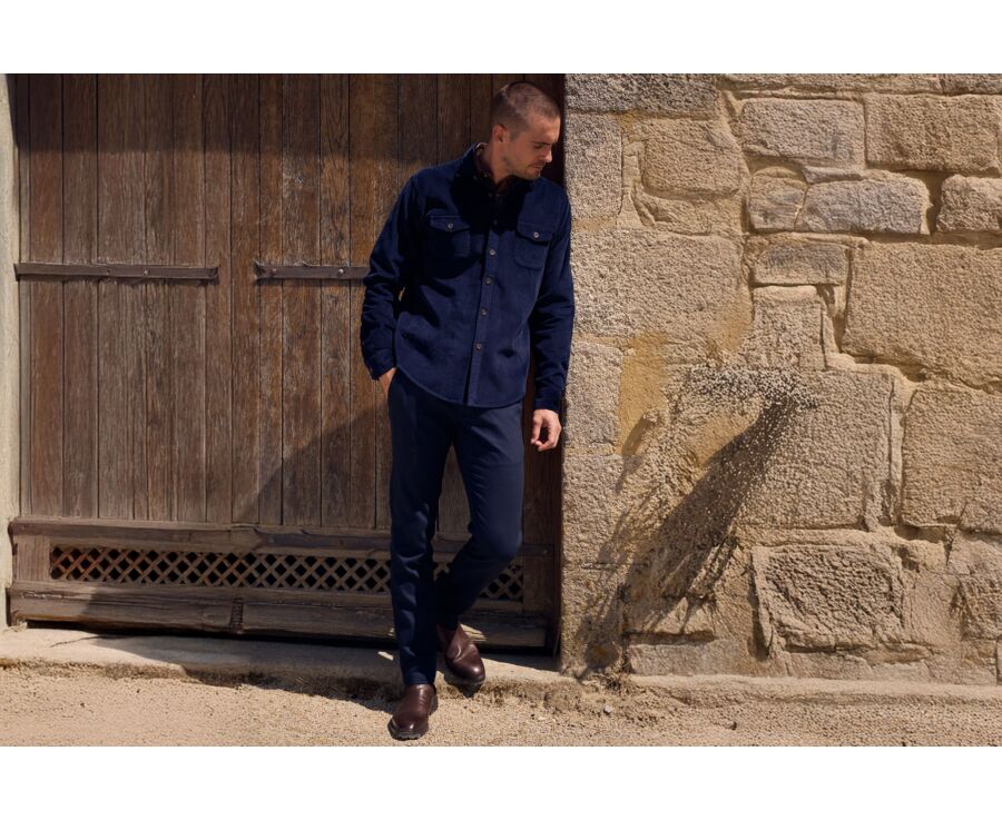 Pantalon chino homme navy en flanelle de laine - KYVERS
