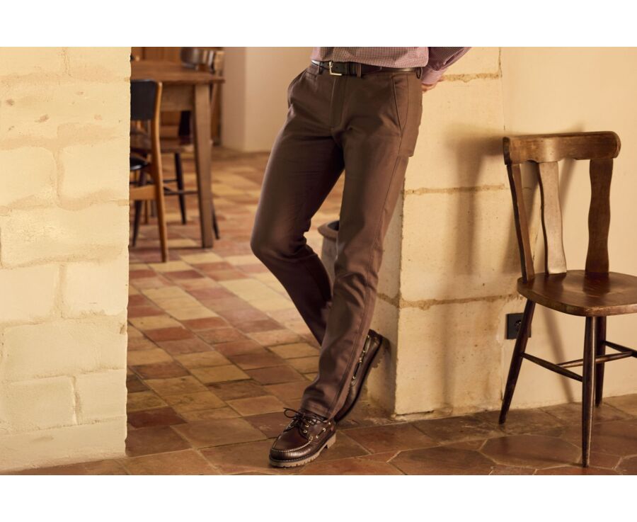 Pantalon chino homme Chocolat chiné en flanelle de laine - KYVERS