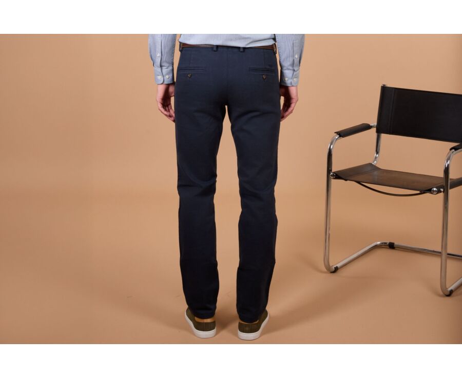 Pantalon chino homme marine en dobby de coton- elastanne  - NILAN
