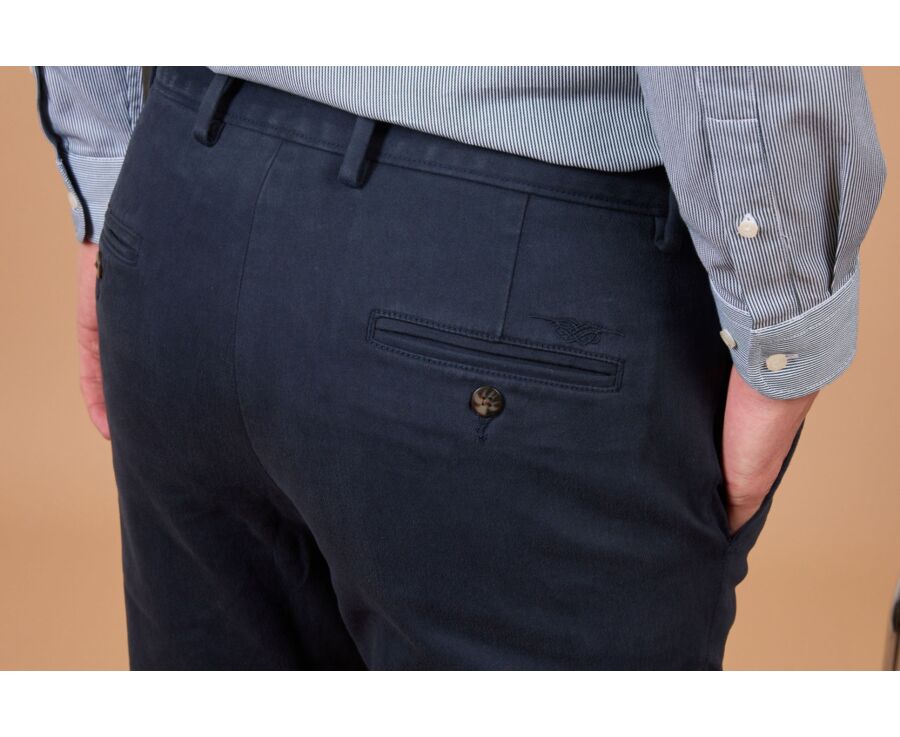 Pantalon chino homme marine en dobby de coton- elastanne  - NILAN
