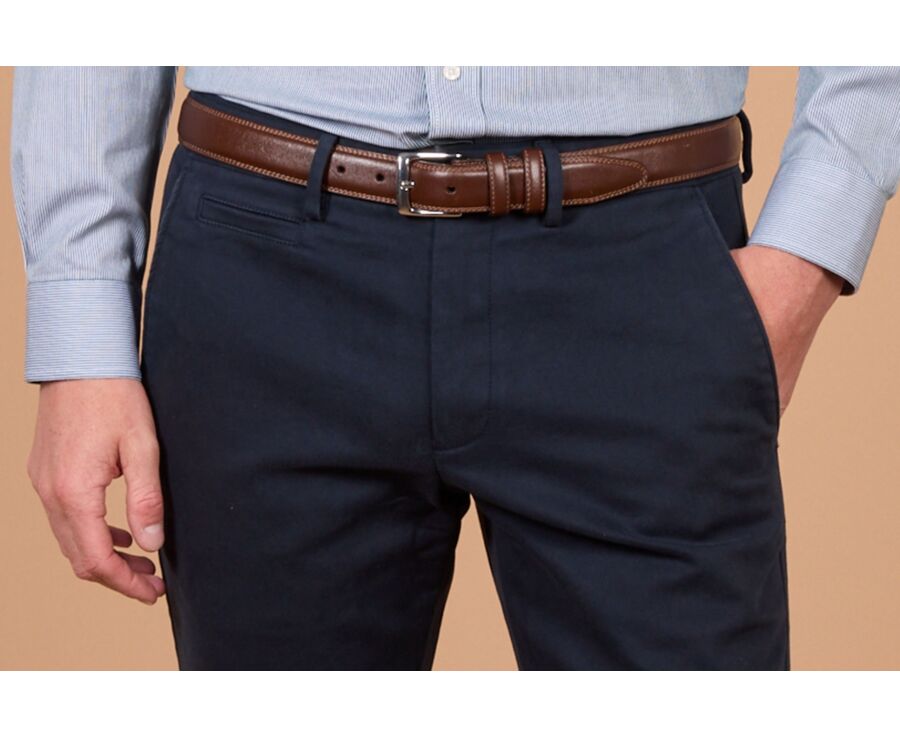 Pantalon chino homme marine en dobby de coton- elastanne  - NILAN