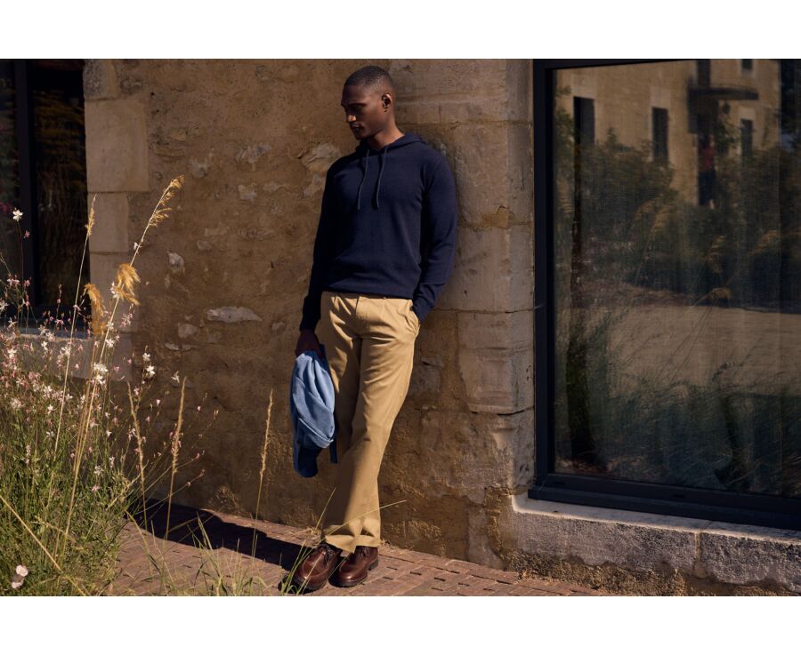 Pantalon chino homme camel foncé à pince en twill - KAYNAN
