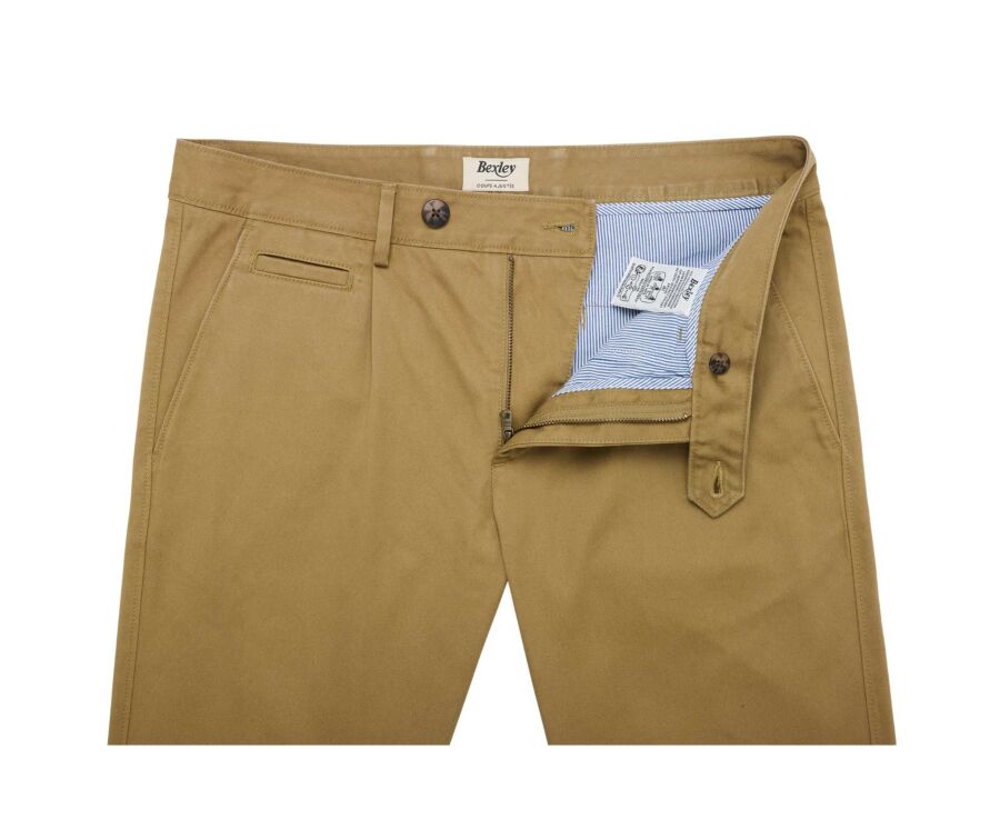 Pantalon chino homme camel foncé à pince en twill - KAYNAN