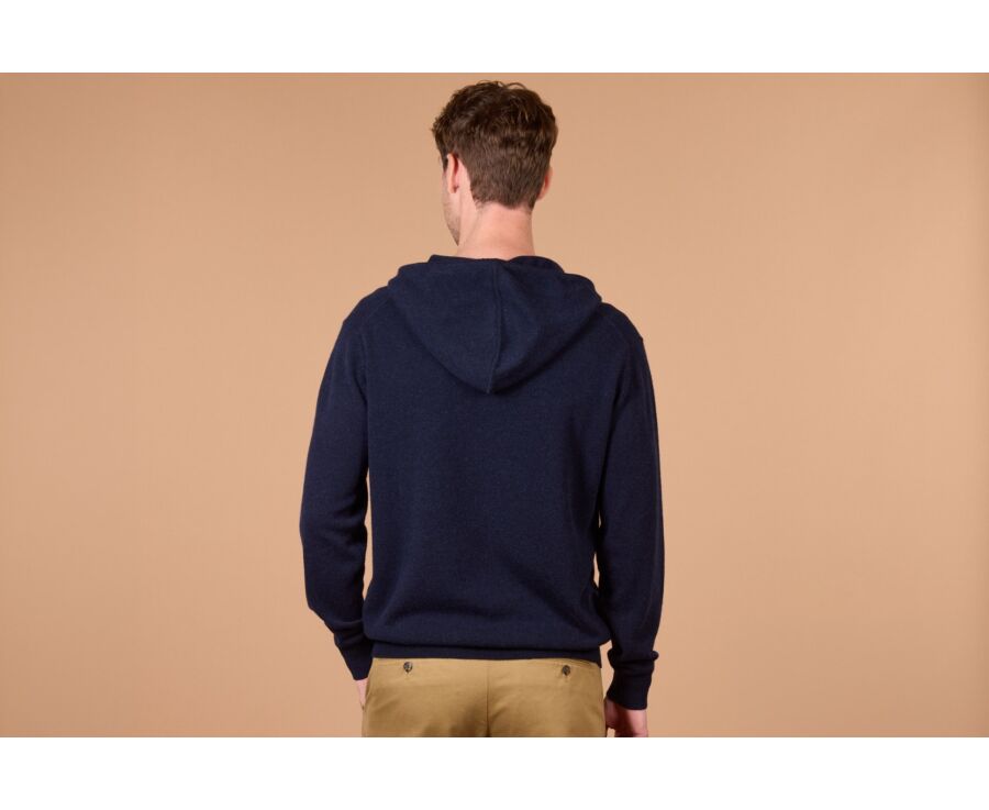 Pull homme à capuche marine en laine d'agneau - HOODRICK