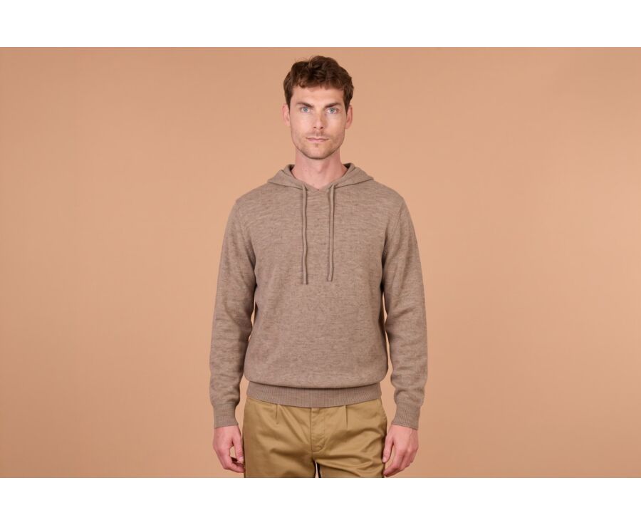Pull homme à capuche taupe chiné en laine d'agneau - HOODRICK