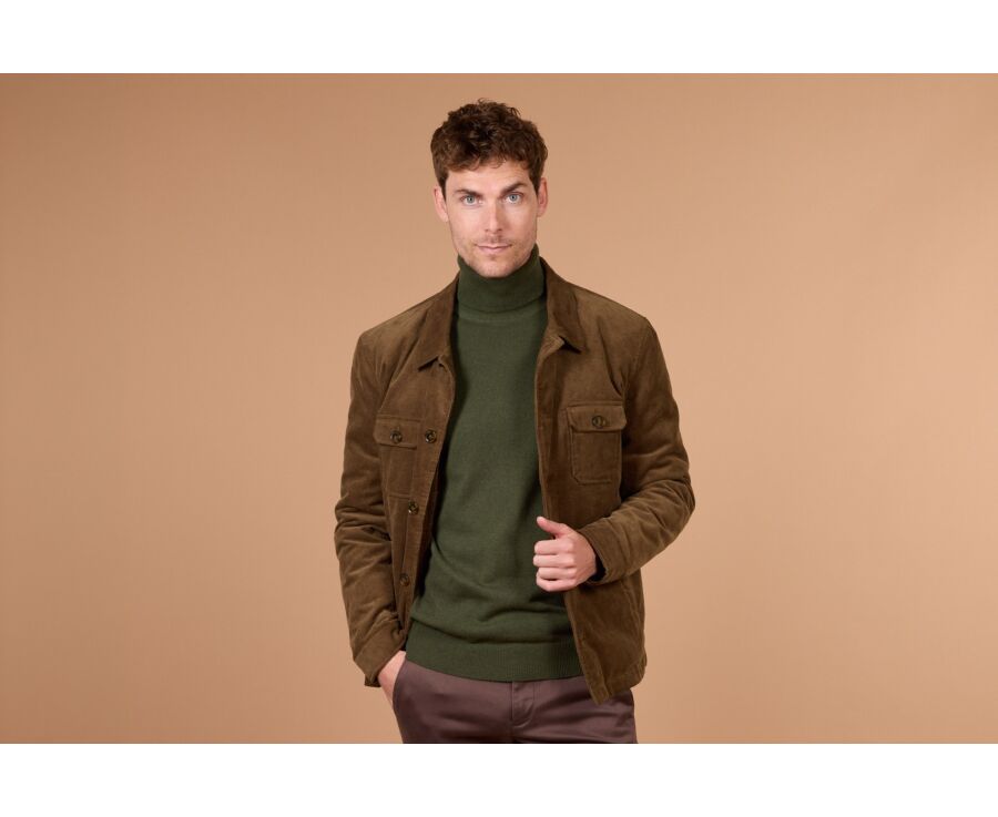 Veste surchemise homme en velours kaki matelassée - CARSTEN