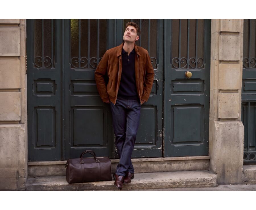 Blouson homme en cuir velours havane - NEESON