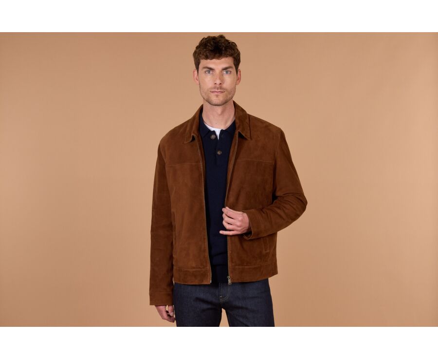 Blouson homme en cuir velours havane - NEESON