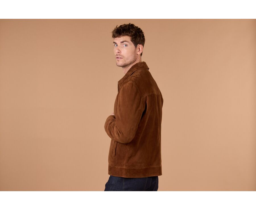 Blouson homme en cuir velours havane - NEESON