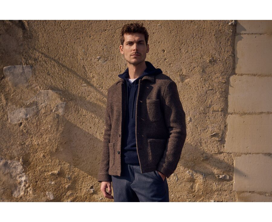 Veste homme chocolat chiné en laine bouillie - KENDRIS
