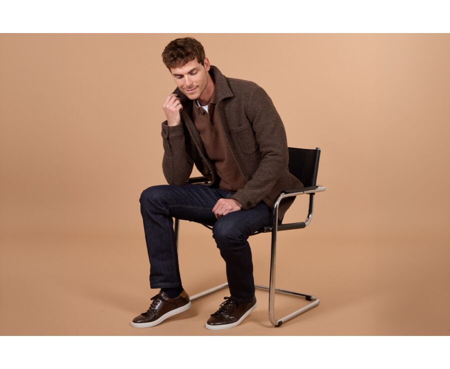 Veste homme chocolat chiné en laine bouillie - KENDRIS