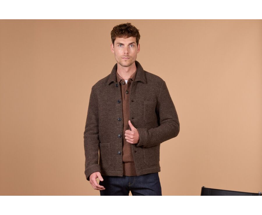 Veste homme chocolat chiné en laine bouillie - KENDRIS