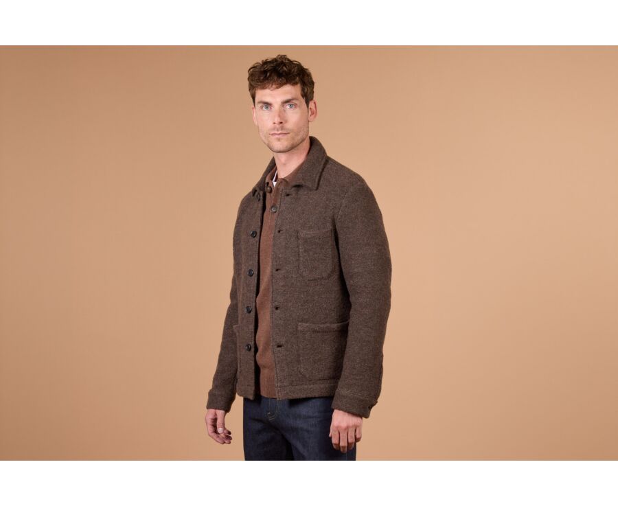 Veste homme chocolat chiné en laine bouillie - KENDRIS