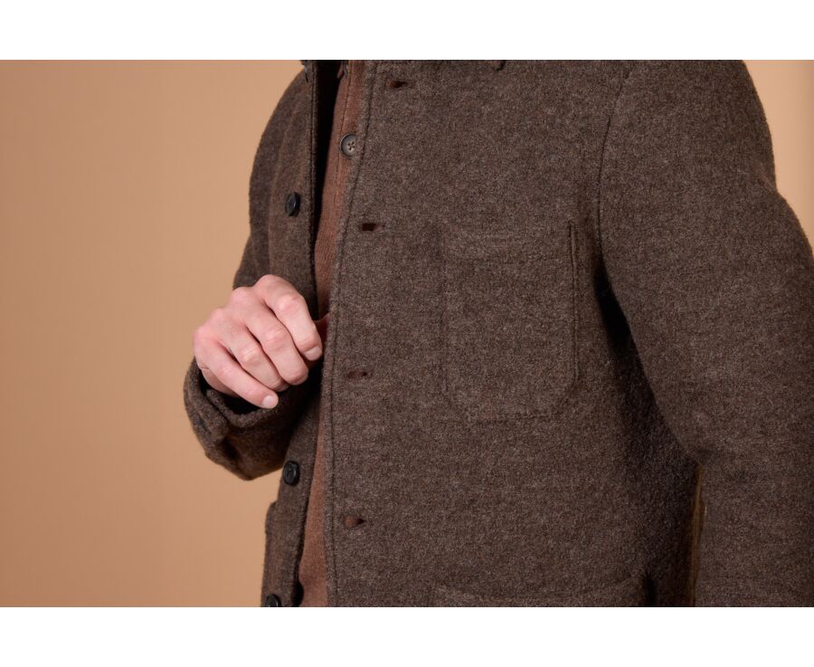 Veste homme chocolat chiné en laine bouillie - KENDRIS