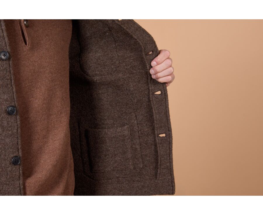 Veste homme chocolat chiné en laine bouillie - KENDRIS