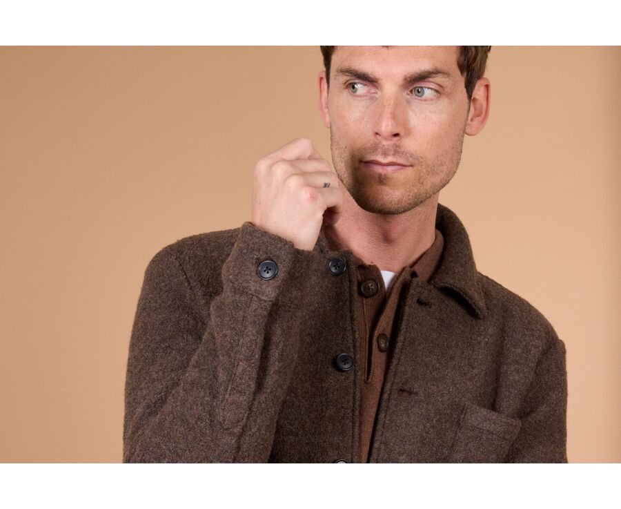 Veste homme chocolat chiné en laine bouillie - KENDRIS